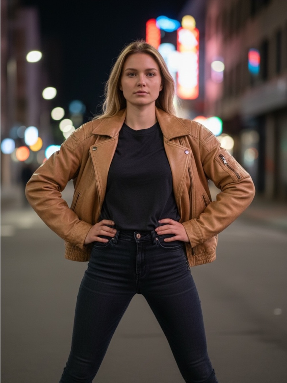 Vintage Tan Genuine Leather Jacket for Women - Stylish Biker Coat/Bomber
